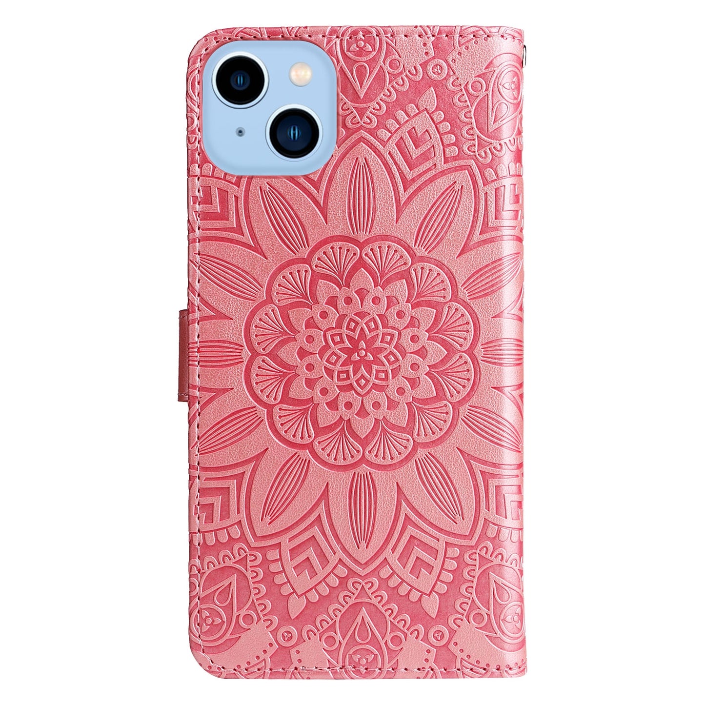 iPhone 14 Sunflower Embossed Leather Wallet Phone Case with Kickstand and Card Holder