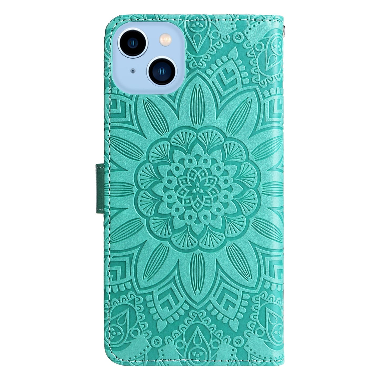 iPhone 14 Sunflower Embossed Leather Wallet Phone Case with Kickstand and Card Holder