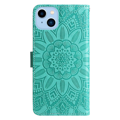 iPhone 14 Sunflower Embossed Leather Wallet Phone Case with Kickstand and Card Holder