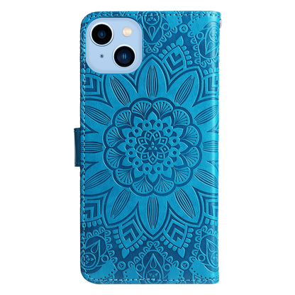 iPhone 14 Sunflower Embossed Leather Wallet Phone Case with Kickstand and Card Holder