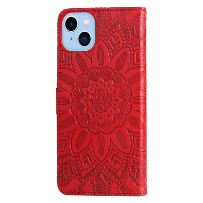 iPhone 14 Sunflower Embossed Leather Wallet Phone Case with Kickstand and Card Holder