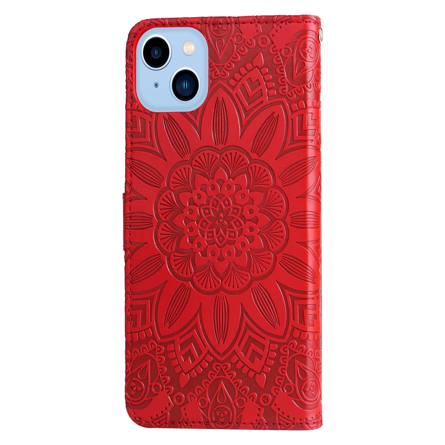 iPhone 14 Plus Sunflower Embossed Leather Wallet Phone Case with Kickstand and Card Holder