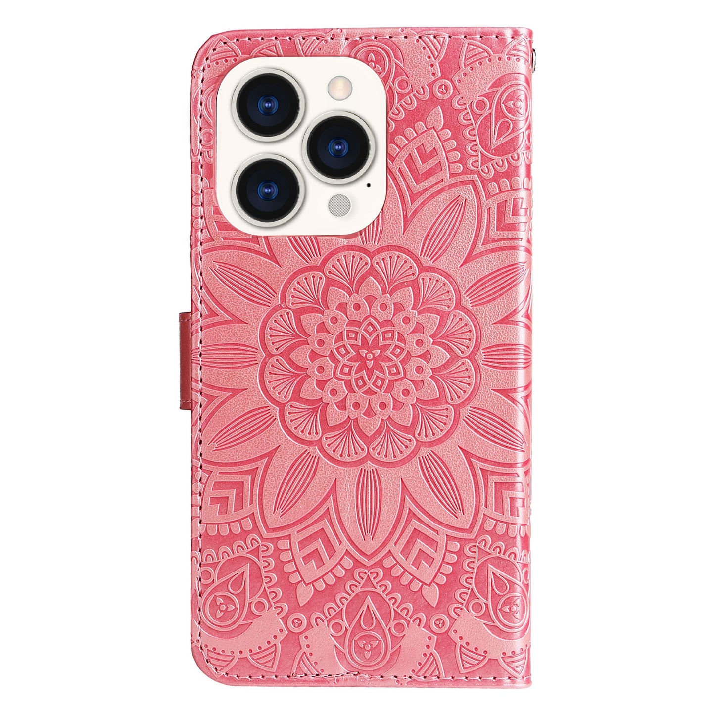 iPhone 14 Pro Sunflower Embossed Leather Wallet Phone Case with Kickstand and Card Holder