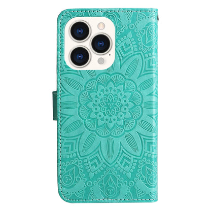 iPhone 14 Pro Sunflower Embossed Leather Wallet Phone Case with Kickstand and Card Holder