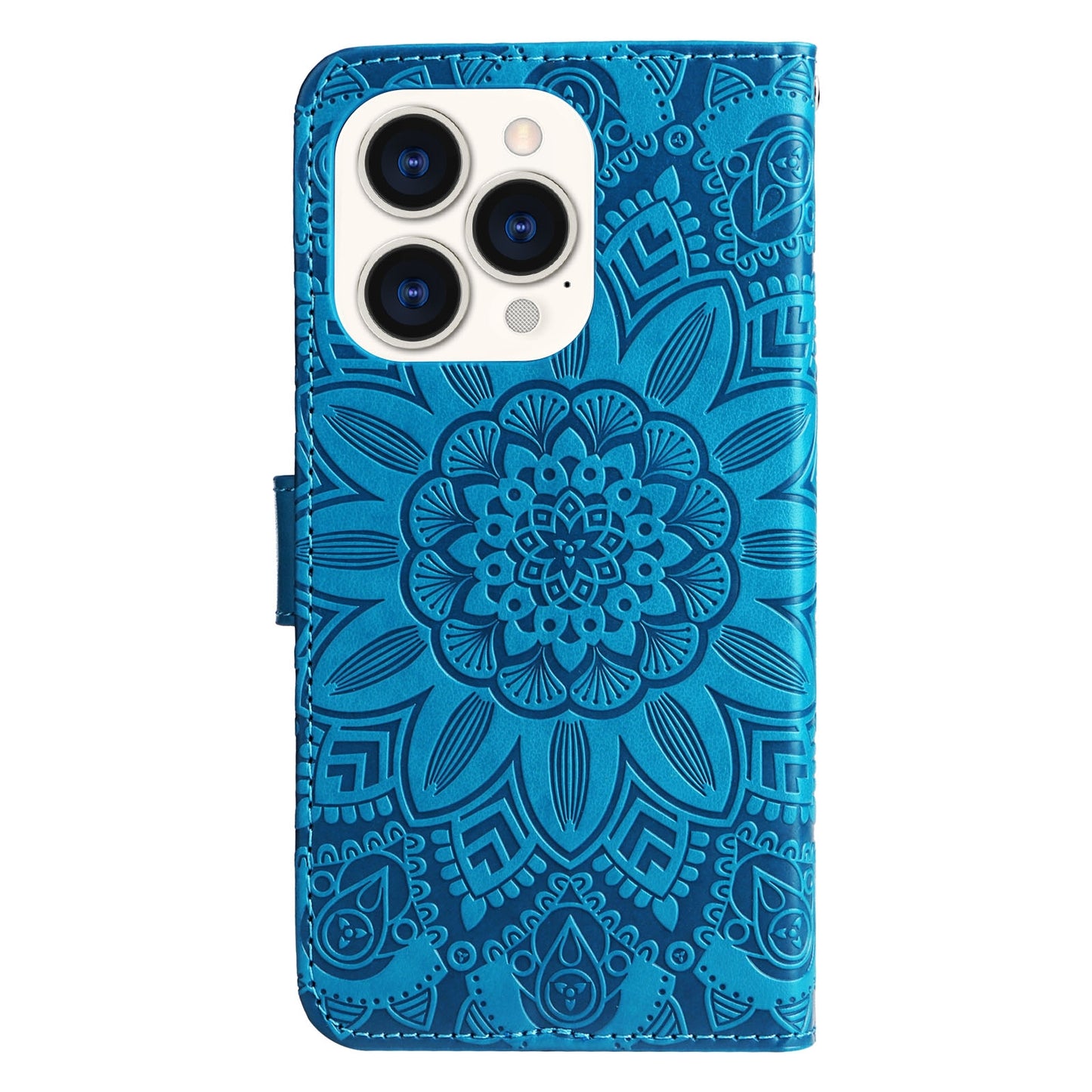 iPhone 14 Pro Sunflower Embossed Leather Wallet Phone Case with Kickstand and Card Holder