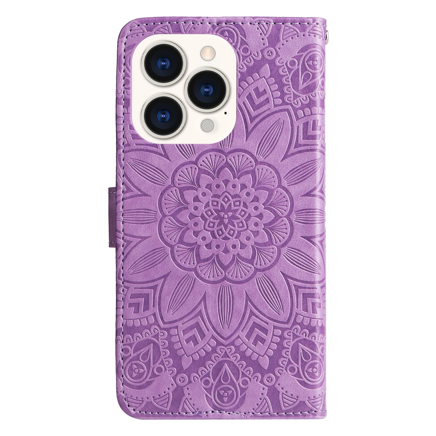 iPhone 14 Pro Sunflower Embossed Leather Wallet Phone Case with Kickstand and Card Holder