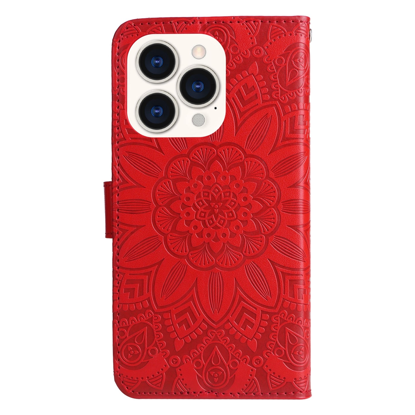 iPhone 14 Pro Sunflower Embossed Leather Wallet Phone Case with Kickstand and Card Holder