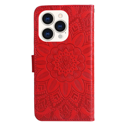 iPhone 14 Pro Sunflower Embossed Leather Wallet Phone Case with Kickstand and Card Holder