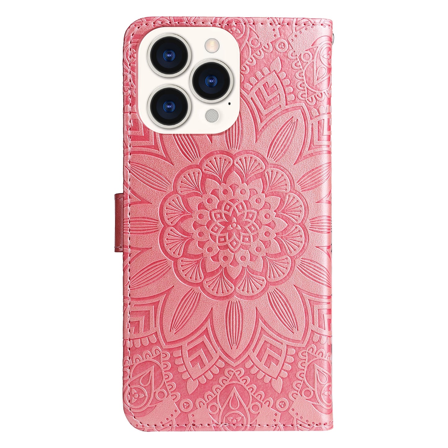 iPhone 14 Pro Max Sunflower Embossed Leather Wallet Phone Case with Kickstand and Card Holder