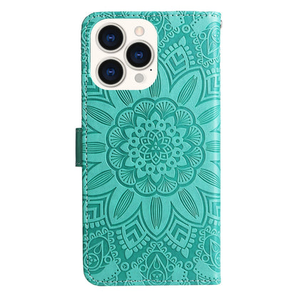 iPhone 14 Pro Max Sunflower Embossed Leather Wallet Phone Case with Kickstand and Card Holder