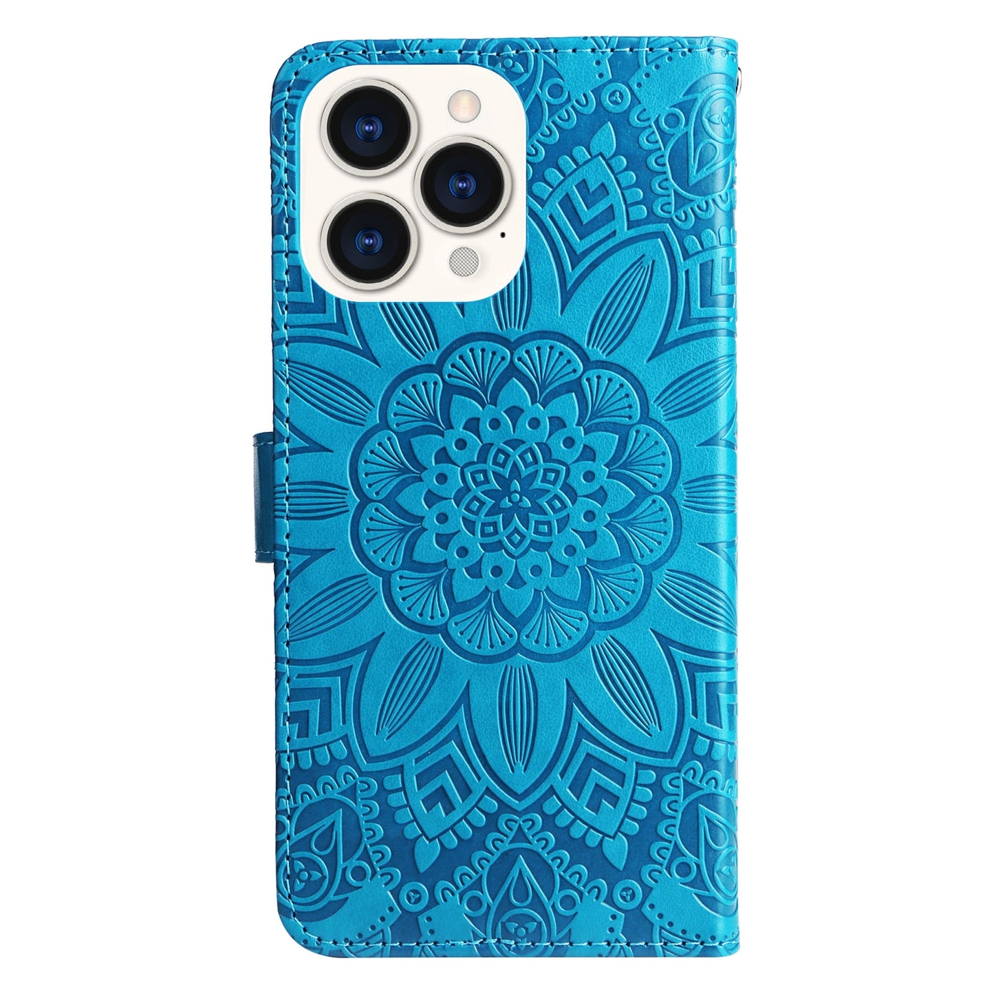 iPhone 14 Pro Max Sunflower Embossed Leather Wallet Phone Case with Kickstand and Card Holder