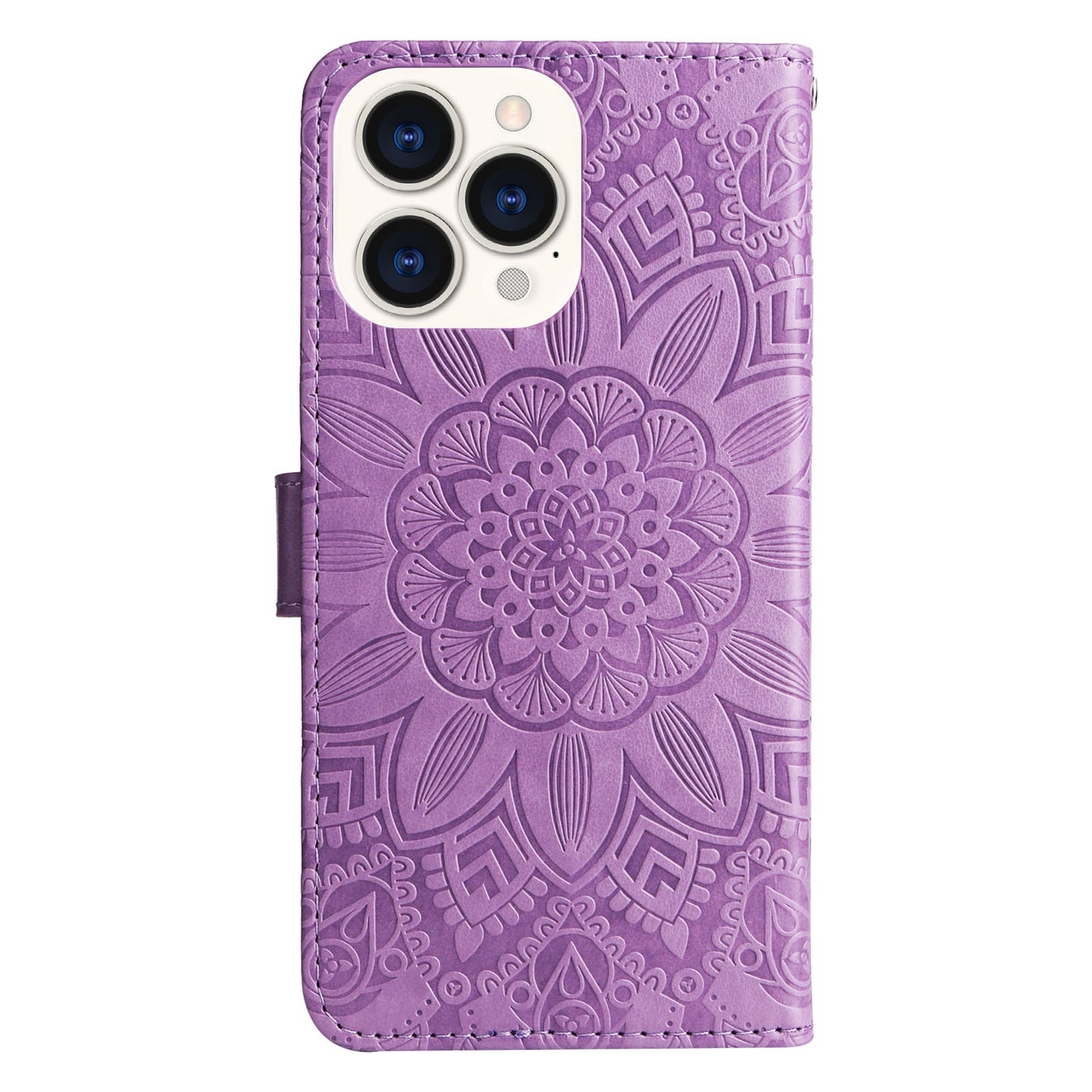 iPhone 14 Pro Max Sunflower Embossed Leather Wallet Phone Case with Kickstand and Card Holder