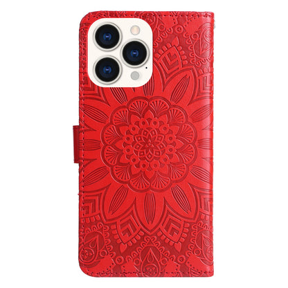 iPhone 14 Pro Max Sunflower Embossed Leather Wallet Phone Case with Kickstand and Card Holder