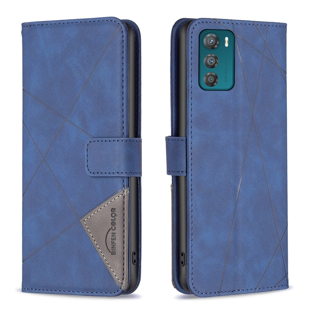 Motorola Moto G42 4G Rhombus Texture Leather Phone Case with Magnetic Buckle and Card Holder