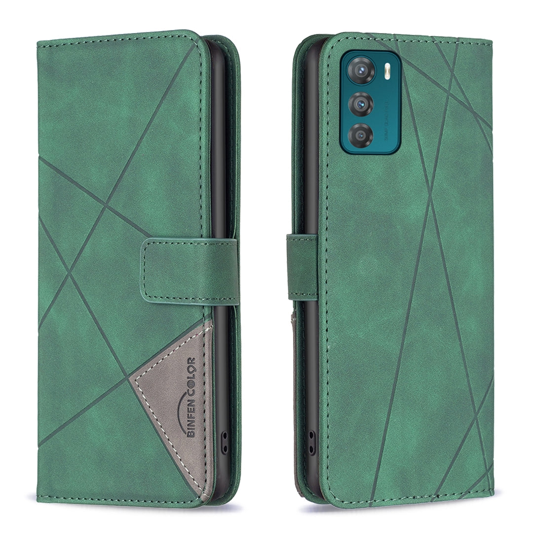 Motorola Moto G42 4G Rhombus Texture Leather Phone Case with Magnetic Buckle and Card Holder