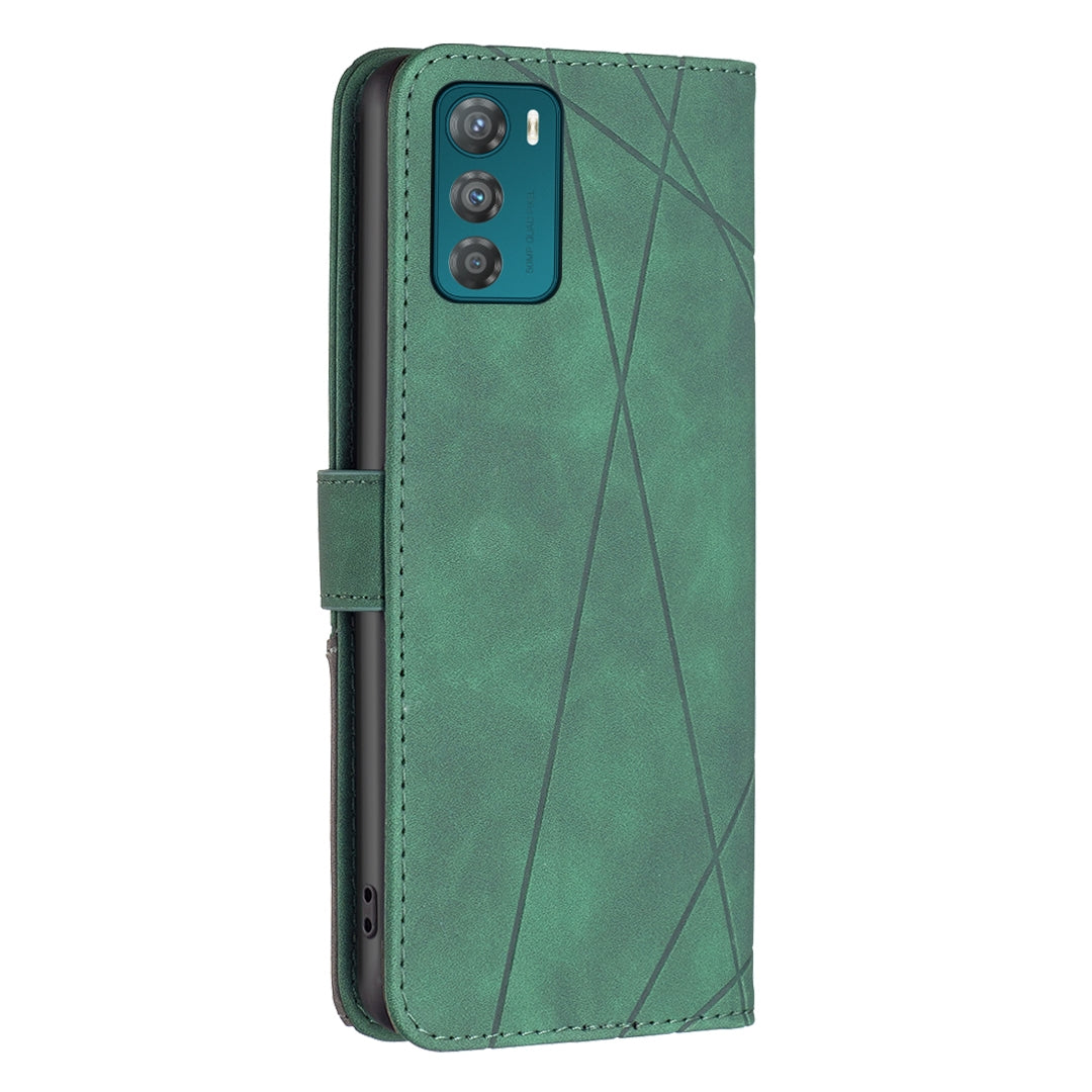 Motorola Moto G42 4G Rhombus Texture Leather Phone Case with Magnetic Buckle and Card Holder