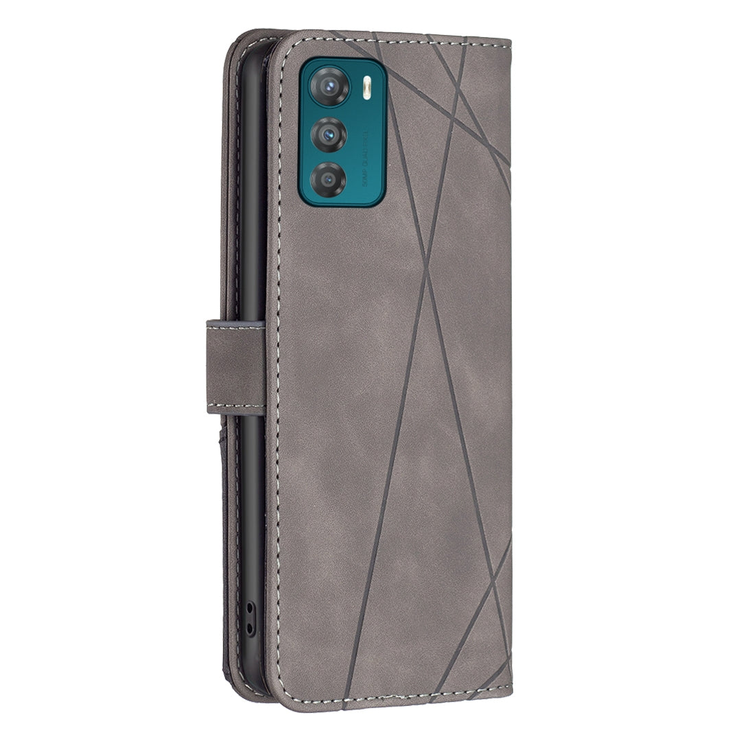 Motorola Moto G42 4G Rhombus Texture Leather Phone Case with Magnetic Buckle and Card Holder