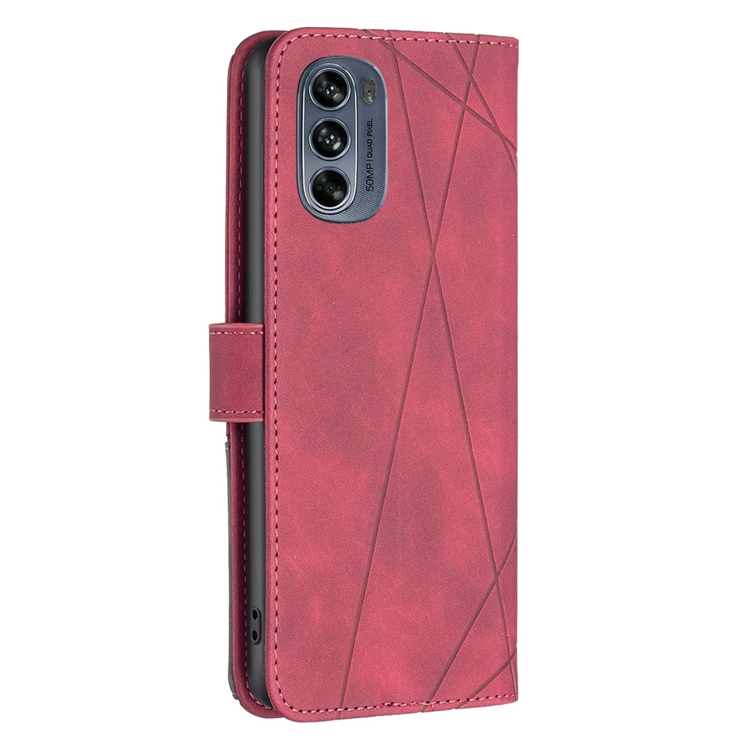 Motorola Moto G62 Rhombus Texture Leather Phone Case with Magnetic Buckle and Card Holder