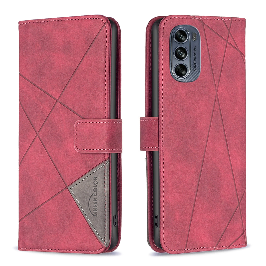 Motorola Moto G62 Rhombus Texture Leather Phone Case with Magnetic Buckle and Card Holder