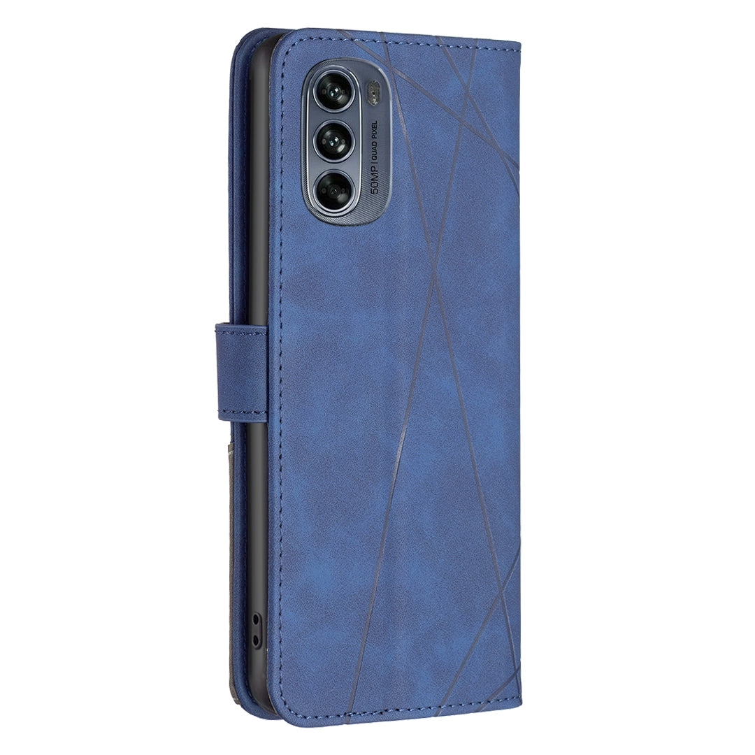 Motorola Moto G62 Rhombus Texture Leather Phone Case with Magnetic Buckle and Card Holder