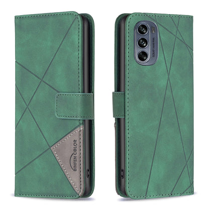 Motorola Moto G62 Rhombus Texture Leather Phone Case with Magnetic Buckle and Card Holder