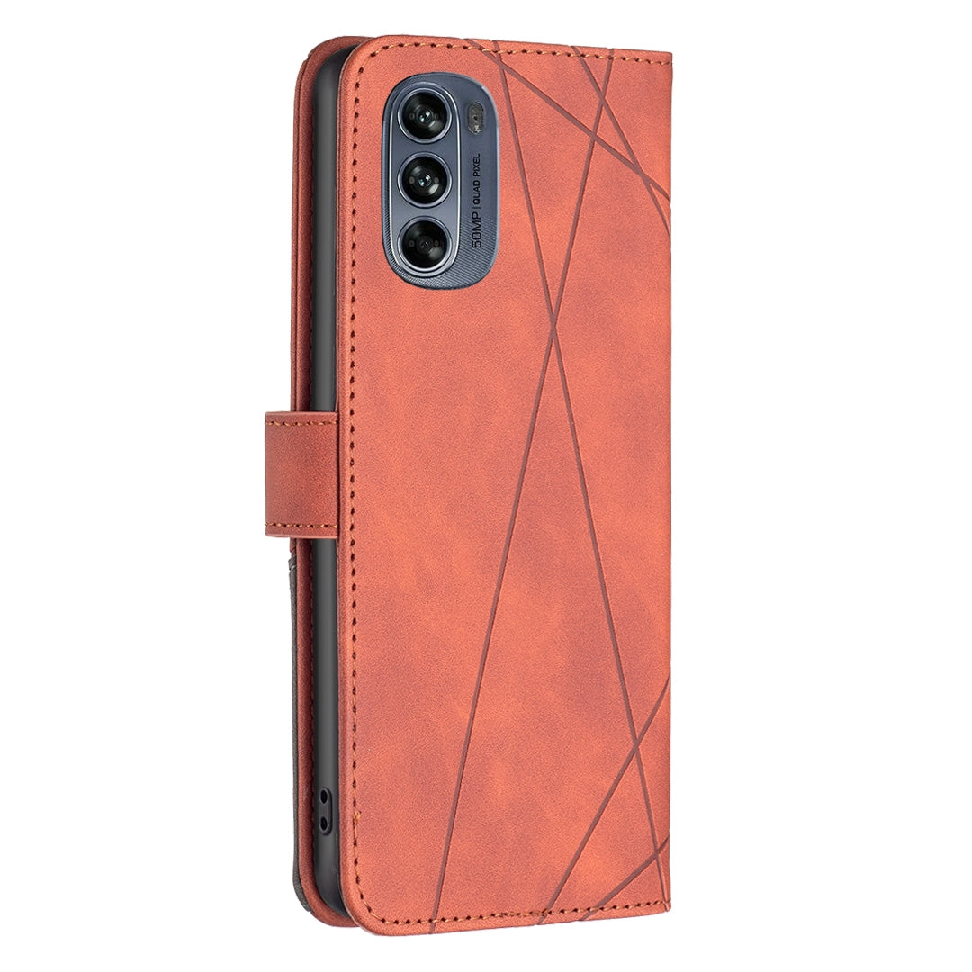 Motorola Moto G62 Rhombus Texture Leather Phone Case with Magnetic Buckle and Card Holder