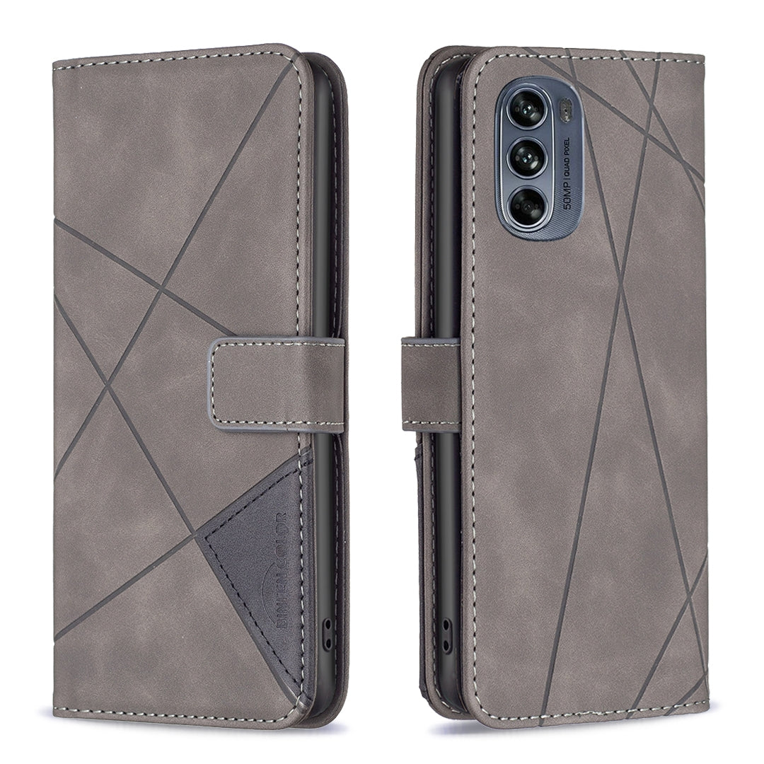 Motorola Moto G62 Rhombus Texture Leather Phone Case with Magnetic Buckle and Card Holder