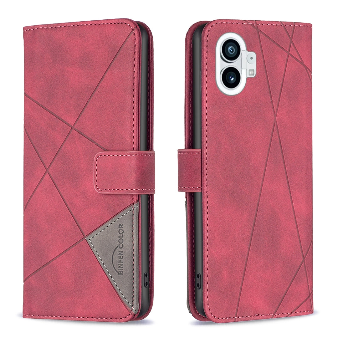 Nothing Phone 1 Rhombus Texture Leather Phone Case with Magnetic Buckle and Card Holder