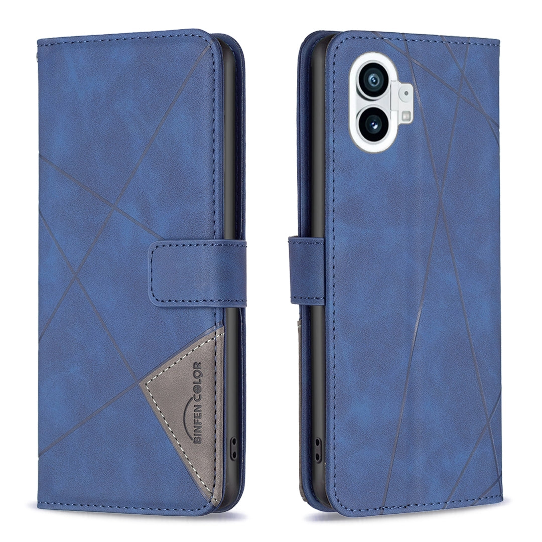 Nothing Phone 1 Rhombus Texture Leather Phone Case with Magnetic Buckle and Card Holder
