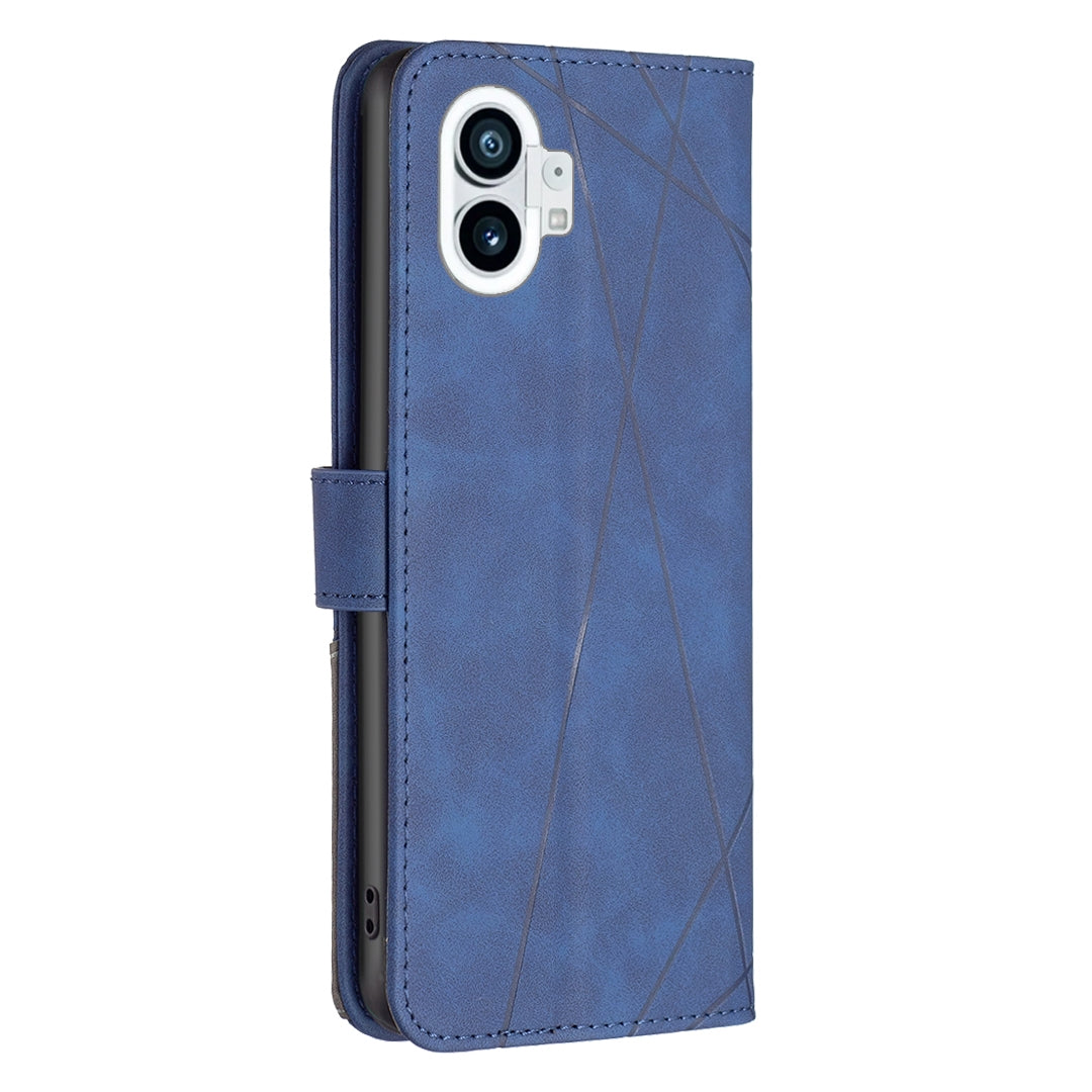Nothing Phone 1 Rhombus Texture Leather Phone Case with Magnetic Buckle and Card Holder