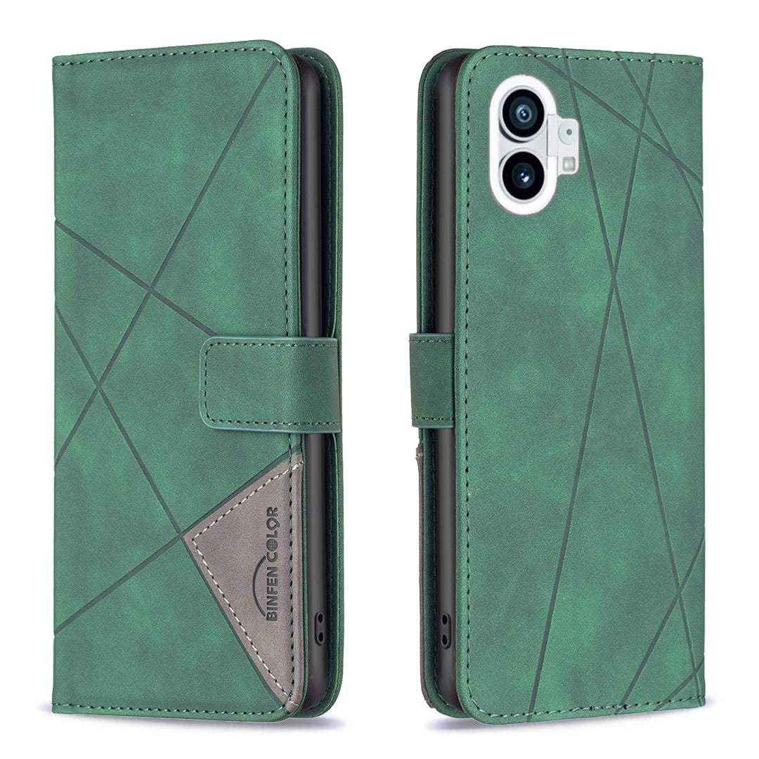 Nothing Phone 1 Rhombus Texture Leather Phone Case with Magnetic Buckle and Card Holder