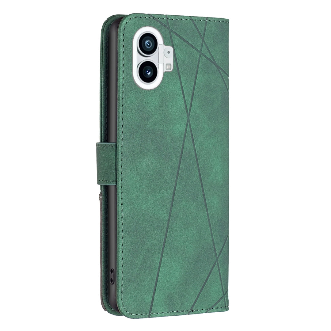 Nothing Phone 1 Rhombus Texture Leather Phone Case with Magnetic Buckle and Card Holder