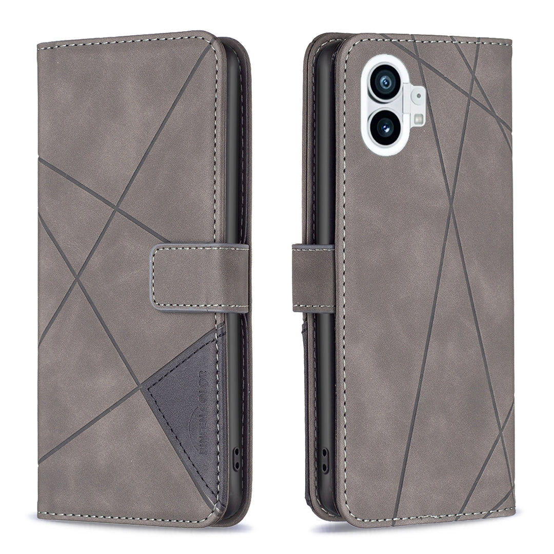 Nothing Phone 1 Rhombus Texture Leather Phone Case with Magnetic Buckle and Card Holder