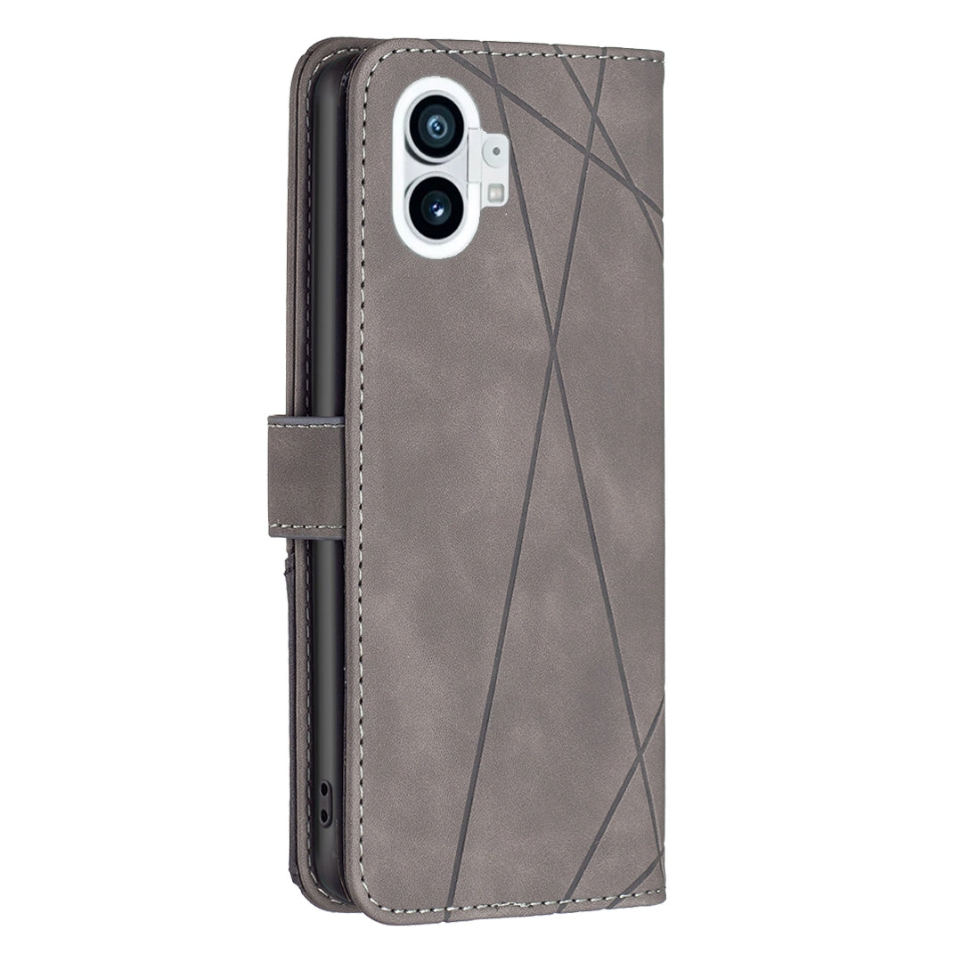 Nothing Phone 1 Rhombus Texture Leather Phone Case with Magnetic Buckle and Card Holder
