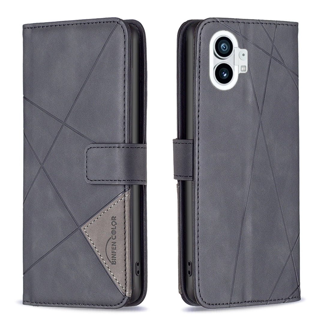 Nothing Phone 1 Rhombus Texture Leather Phone Case with Magnetic Buckle and Card Holder