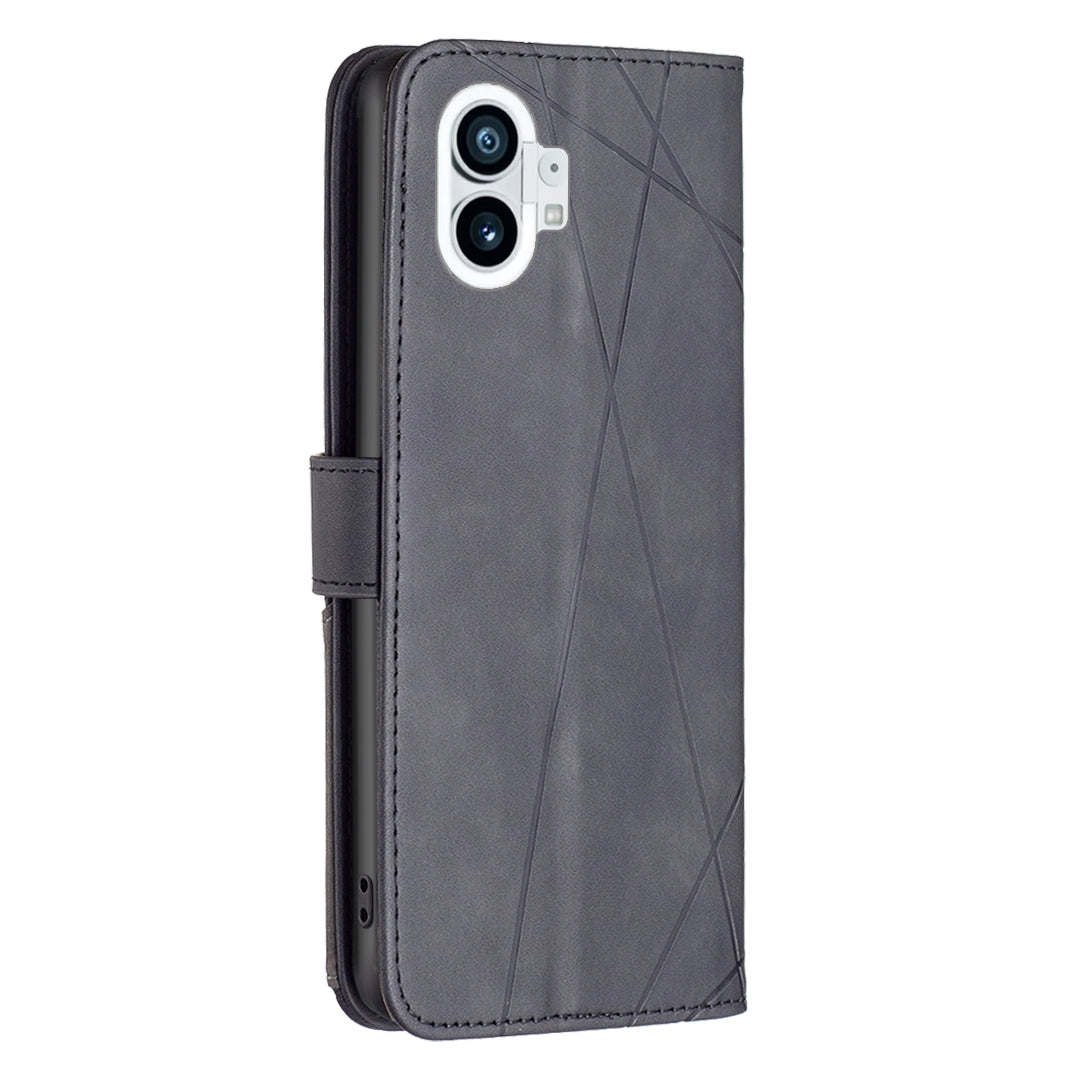 Nothing Phone 1 Rhombus Texture Leather Phone Case with Magnetic Buckle and Card Holder