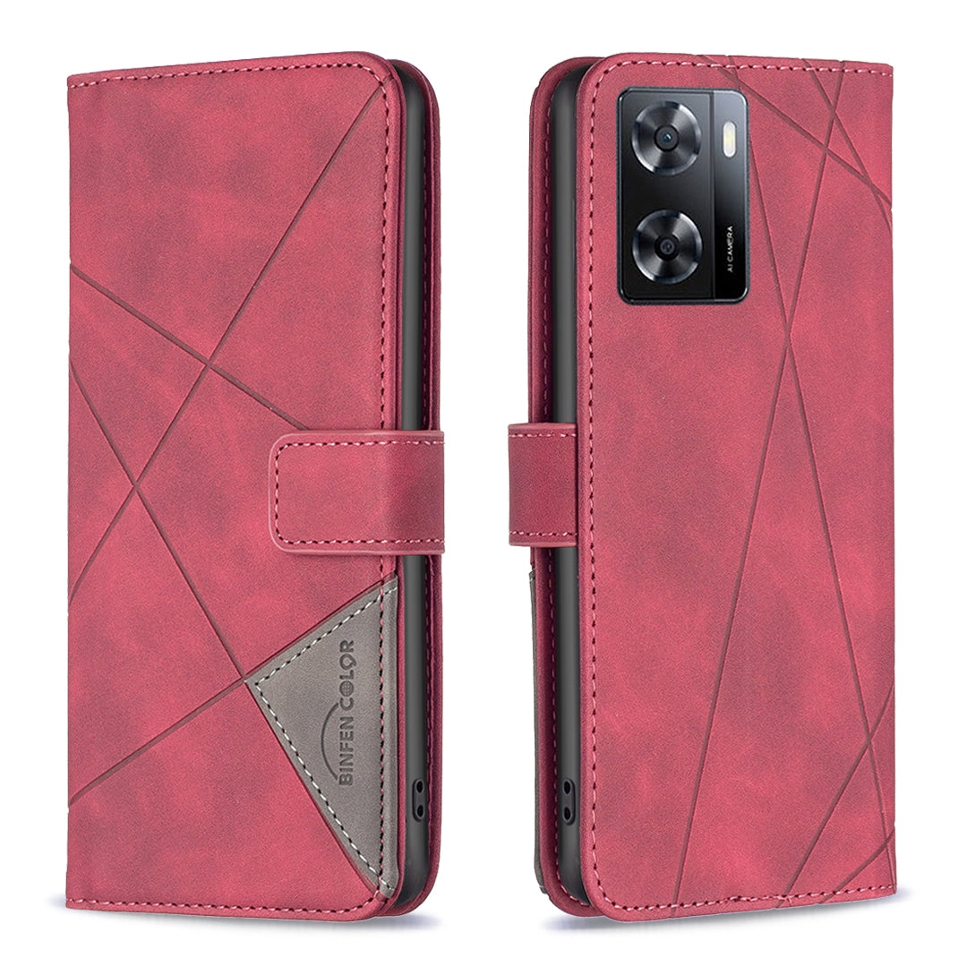 OPPO A57 4G Rhombus Texture Leather Phone Case with Magnetic Buckle and Card Holder