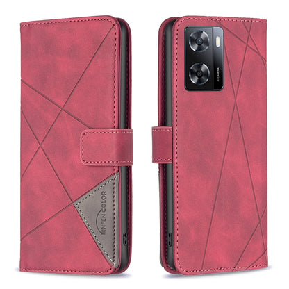 OPPO A57 4G Rhombus Texture Leather Phone Case with Magnetic Buckle and Card Holder