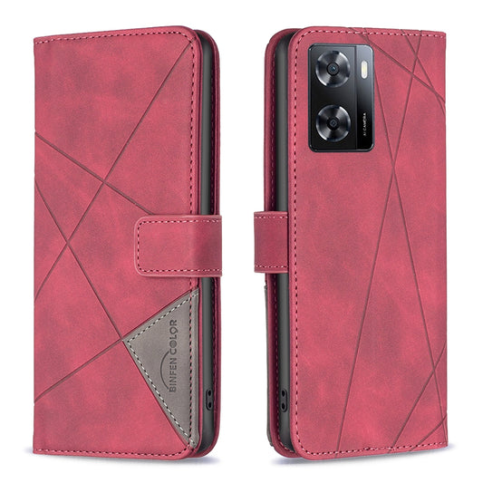 OPPO A57 4G Rhombus Texture Leather Phone Case with Magnetic Buckle and Card Holder