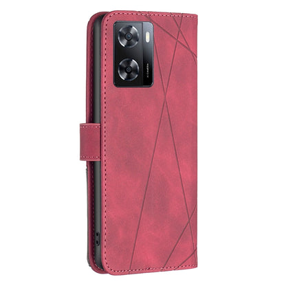 OPPO A57 4G Rhombus Texture Leather Phone Case with Magnetic Buckle and Card Holder