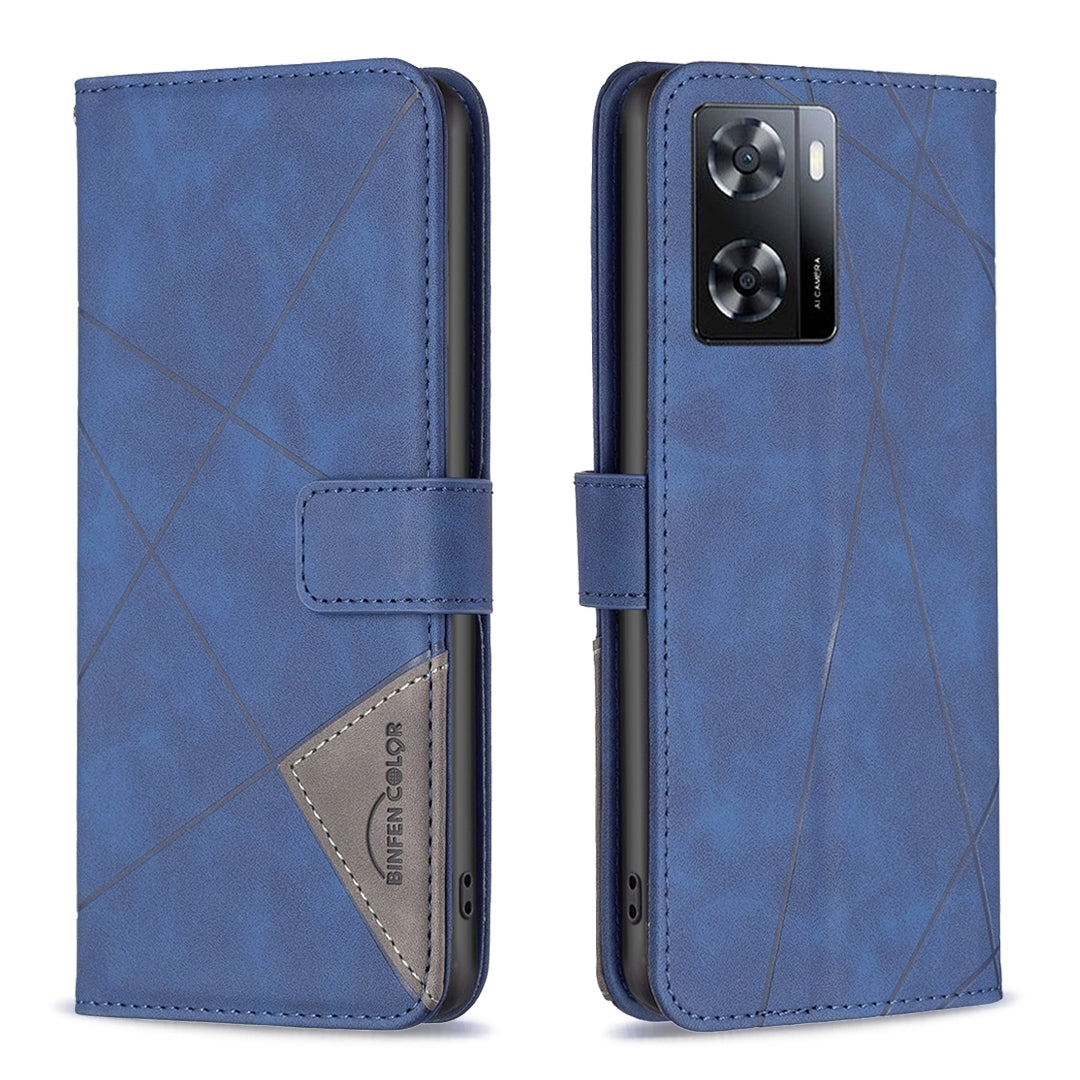 OPPO A57 4G Rhombus Texture Leather Phone Case with Magnetic Buckle and Card Holder