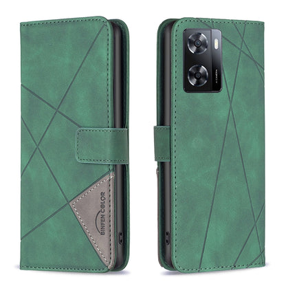 OPPO A57 4G Rhombus Texture Leather Phone Case with Magnetic Buckle and Card Holder