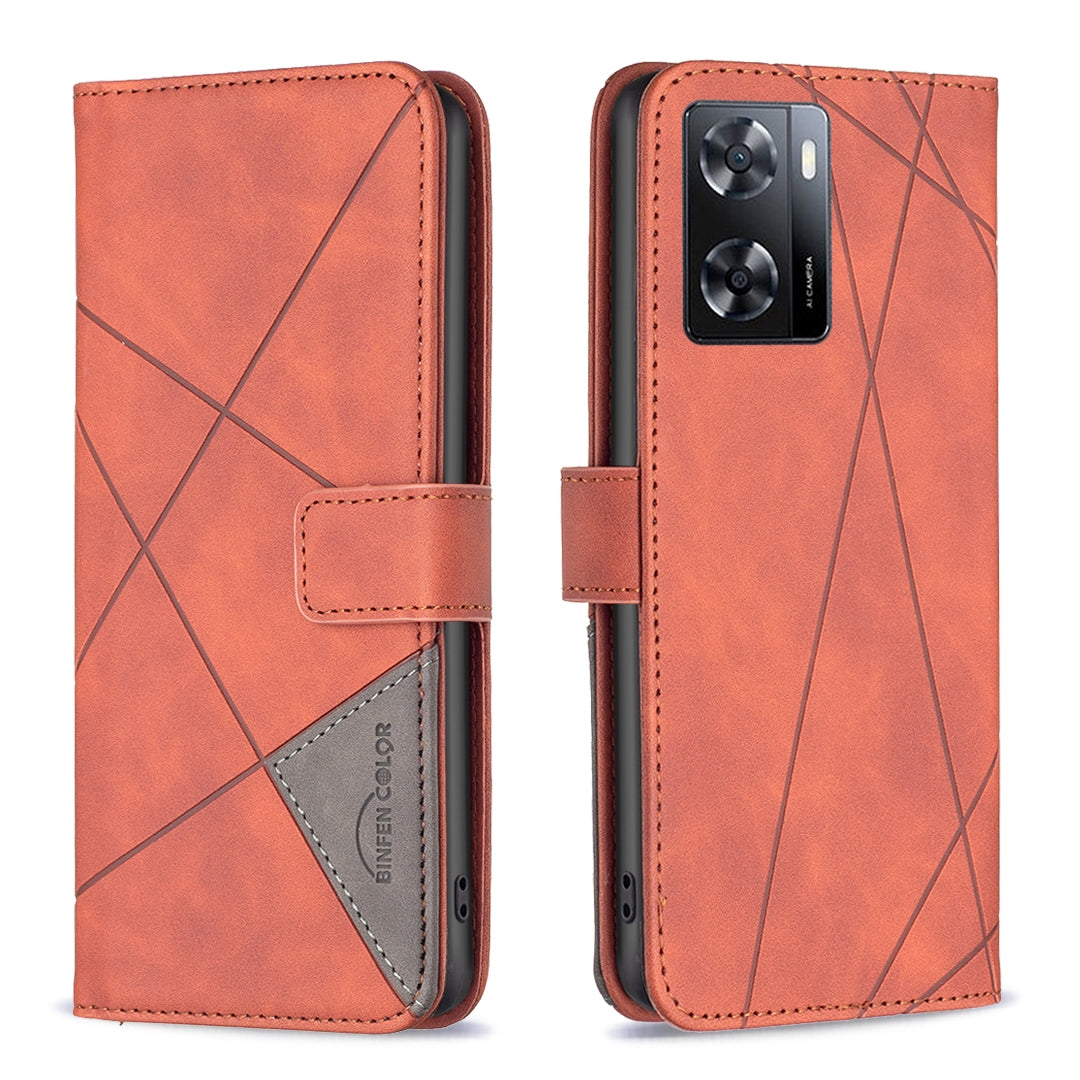 OPPO A57 4G Rhombus Texture Leather Phone Case with Magnetic Buckle and Card Holder