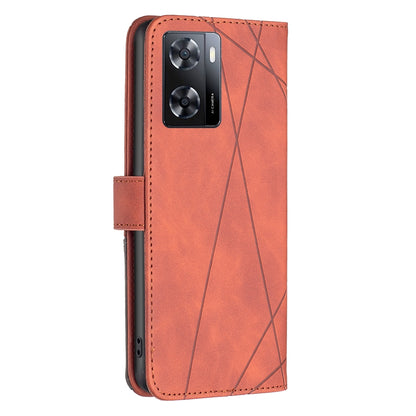 OPPO A57 4G Rhombus Texture Leather Phone Case with Magnetic Buckle and Card Holder