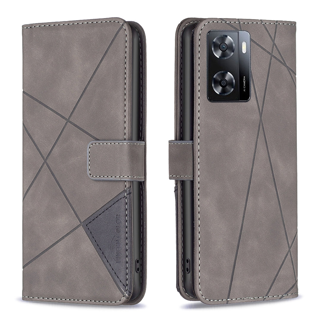 OPPO A57 4G Rhombus Texture Leather Phone Case with Magnetic Buckle and Card Holder