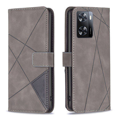 OPPO A57 4G Rhombus Texture Leather Phone Case with Magnetic Buckle and Card Holder