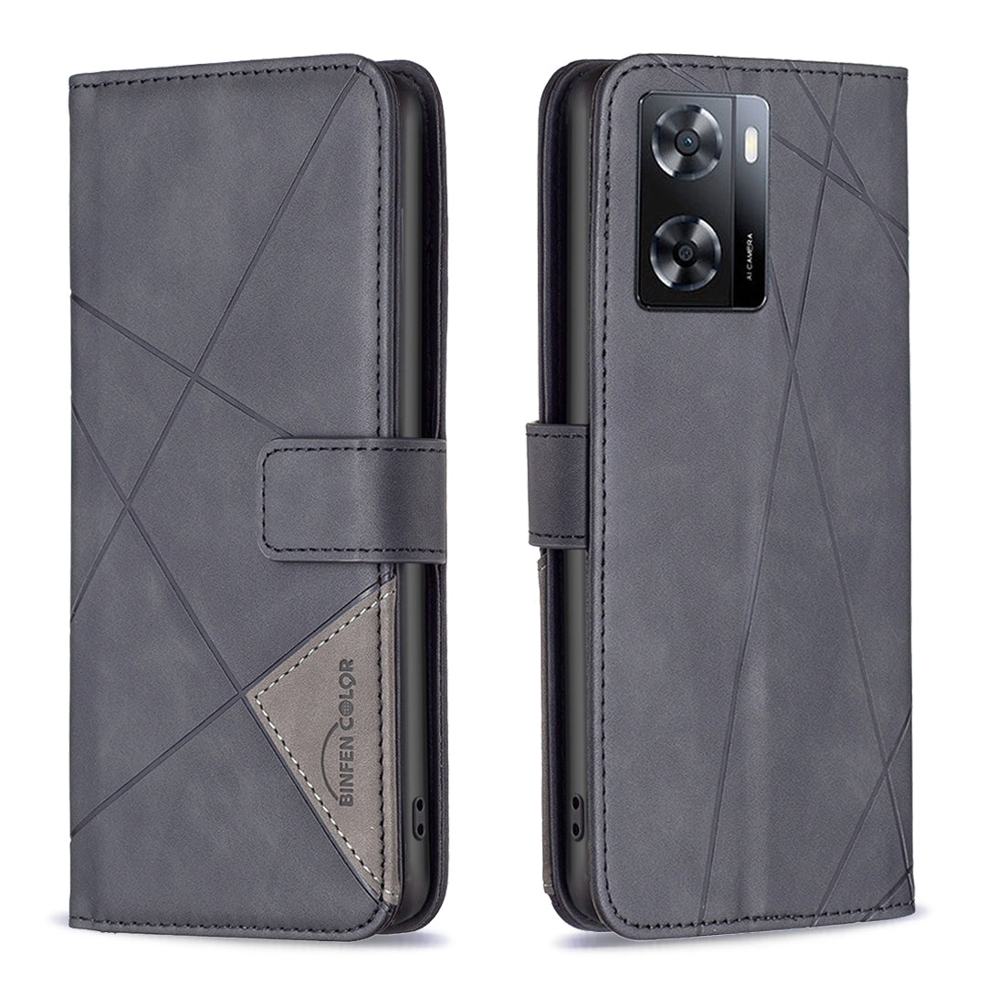 OPPO A57 4G Rhombus Texture Leather Phone Case with Magnetic Buckle and Card Holder