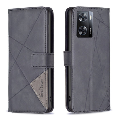 OPPO A57 4G Rhombus Texture Leather Phone Case with Magnetic Buckle and Card Holder