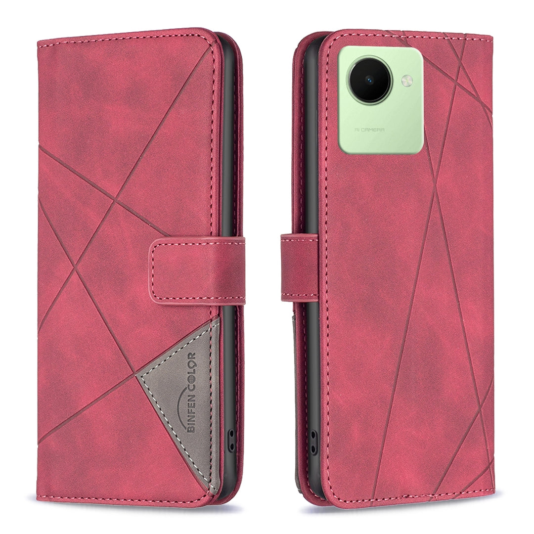 Realme C30 Rhombus Texture Leather Phone Case with Magnetic Buckle and Card Holder