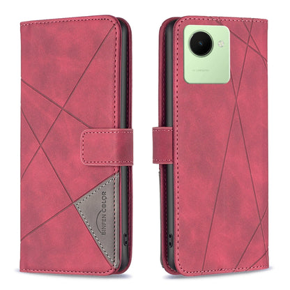 Realme C30 Rhombus Texture Leather Phone Case with Magnetic Buckle and Card Holder